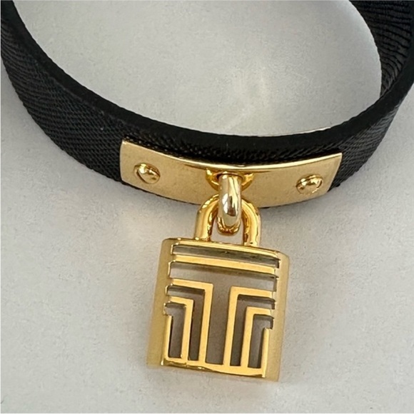 Tory Burch Black Leather and Gold Charm Padlock bracelet. 7.4”. Long. NWT. - Picture 2 of 5